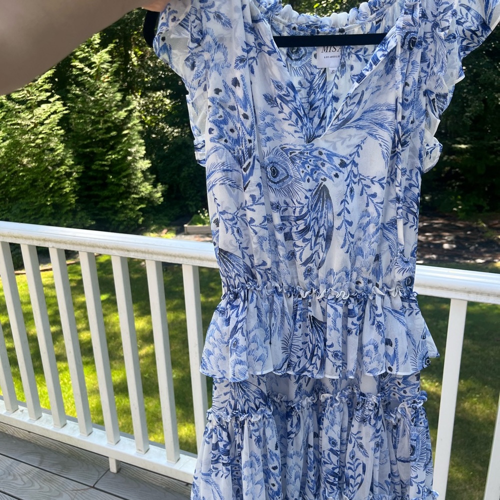 Misa Los Angeles Blue and White Flutter Sleeve Sundress